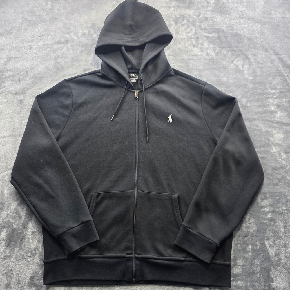 Polo Ralph Lauren Zip Hoodie XL Black Mens Regular Fit Cotton Blend Pony Logo